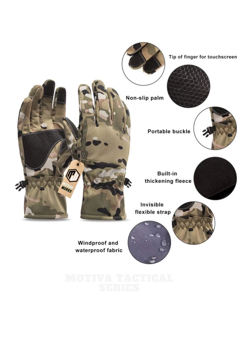Su Geçirmez Softshell Multicam Motosiklet Taktik Askeri Spor Kışlık Kar Balıkçı Eldiveni
