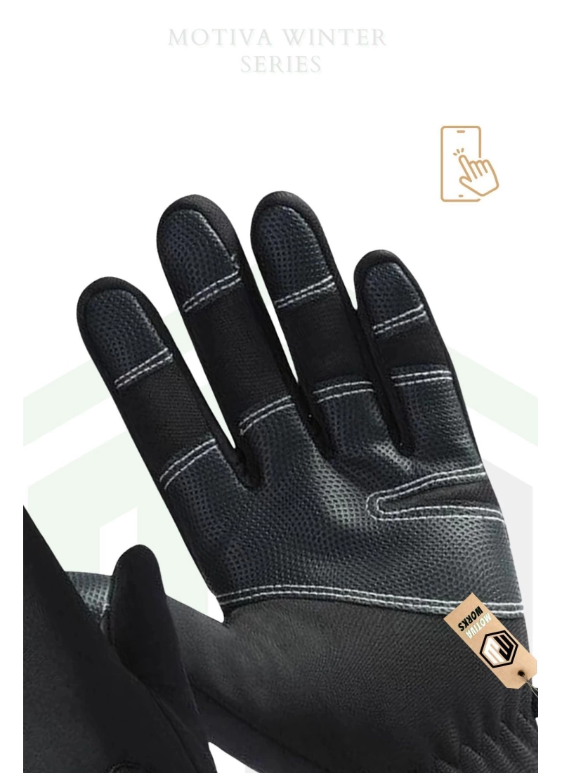 Softshell Unisex Bisiklet, Motosiklet Eldiven Dokunmatik Kışlık Suya Dayanıklı Kaymaz Reflektörlü