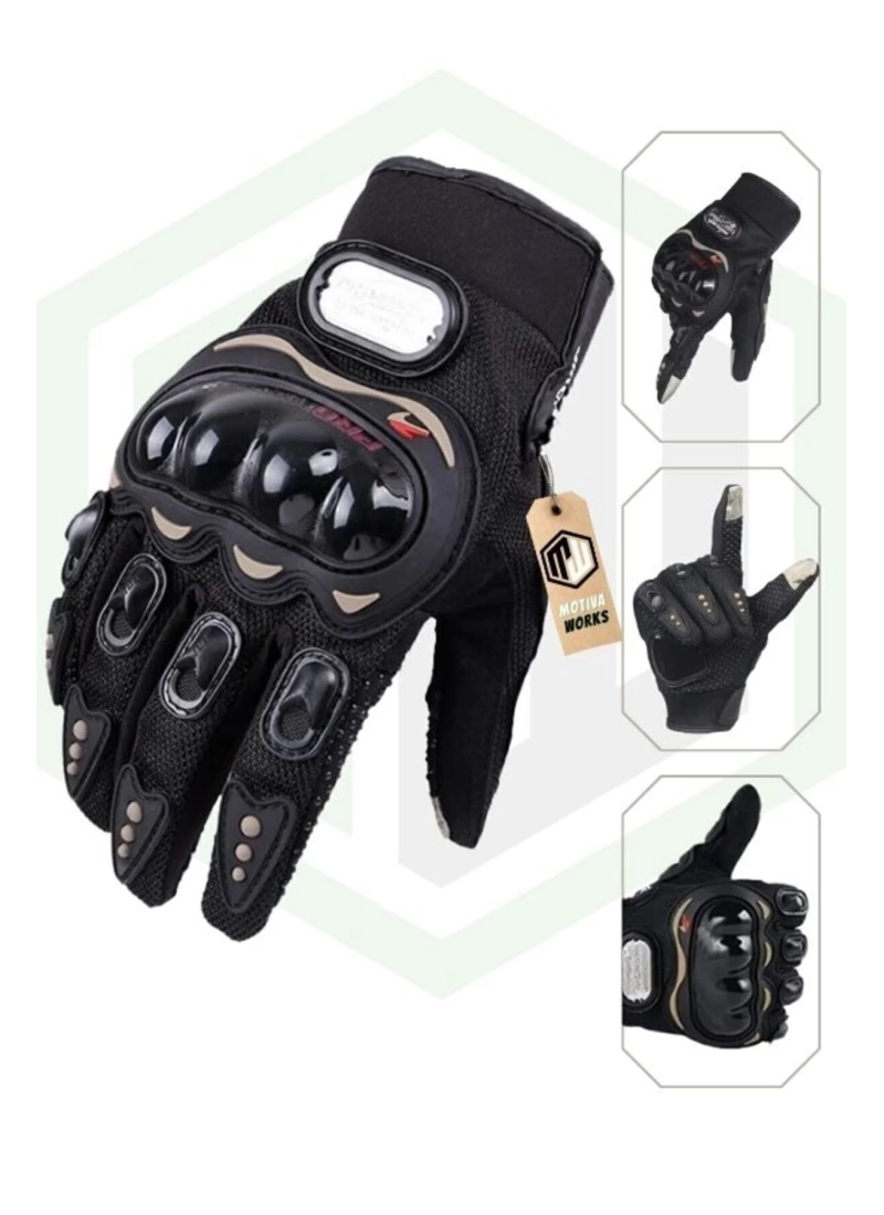Unisex Siyah Mpro Korumalı Motosiklet Eldiveni Dokunmatikli
