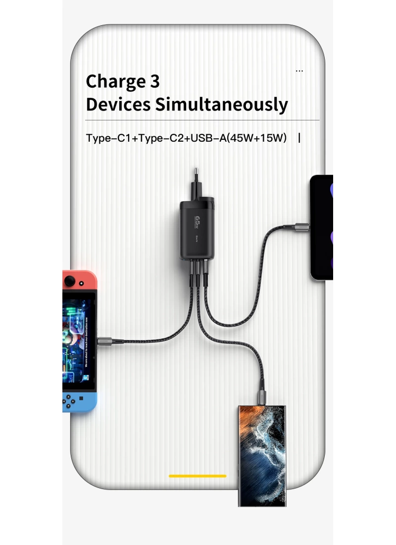 GaN Charger USB Type-C Hızlı Şarj 65W 45W+20W PPS PD QC3.0 Hızlı Şarj Cihazı Macbook Dizüstü Ipad Tablet iPhone Samsung
