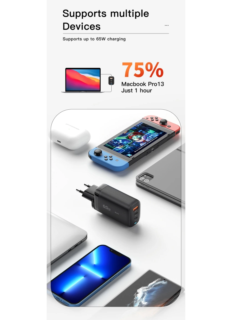 GaN Charger USB Type-C Hızlı Şarj 65W 45W+20W PPS PD QC3.0 Hızlı Şarj Cihazı Macbook Dizüstü Ipad Tablet iPhone Samsung