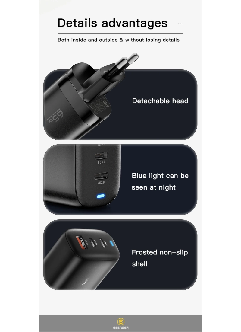 GaN Charger USB Type-C Hızlı Şarj 65W 45W+20W PPS PD QC3.0 Hızlı Şarj Cihazı Macbook Dizüstü Ipad Tablet iPhone Samsung