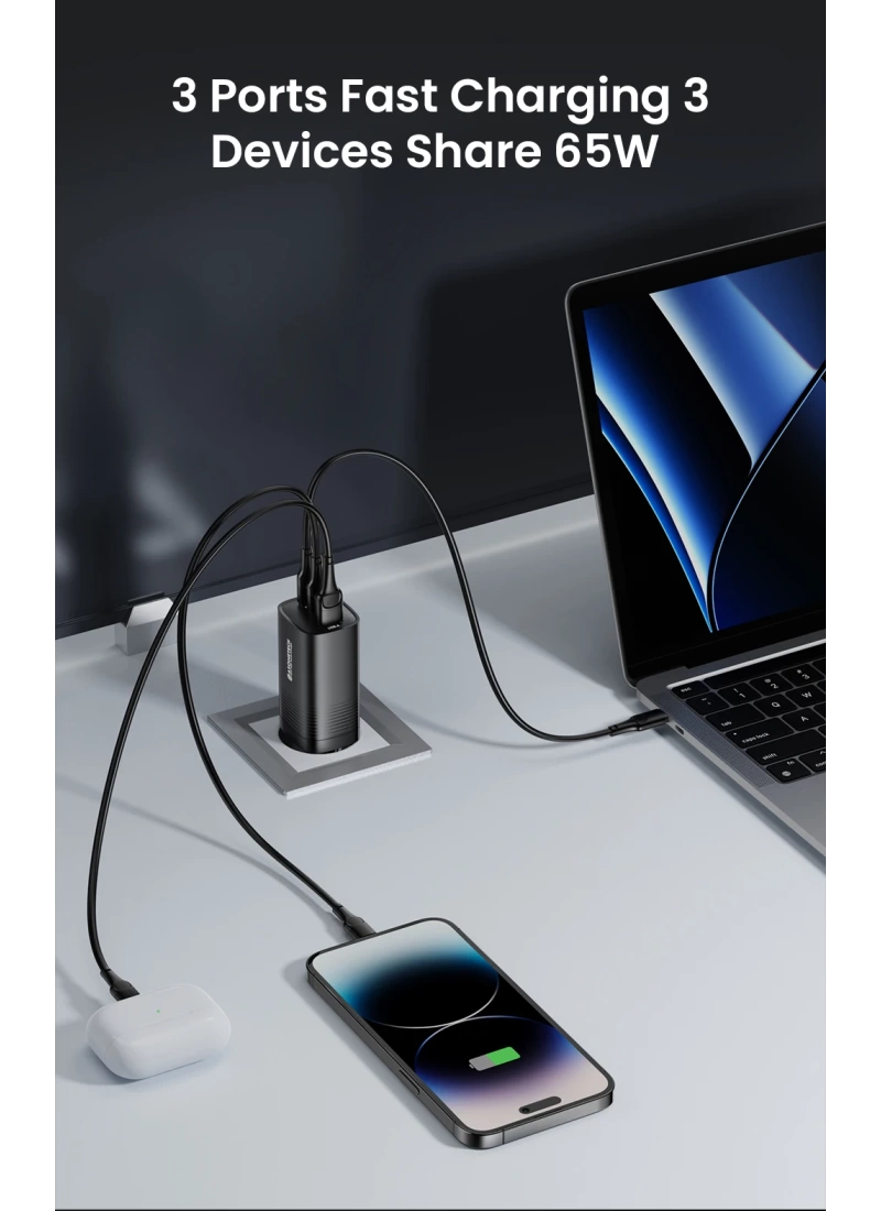 GaN Charger USB Type-C Hızlı Şarj 65W 45W+20W PPS PD QC3.0 Hızlı Şarj Cihazı Macbook Dizüstü Ipad Tablet iPhone Samsung