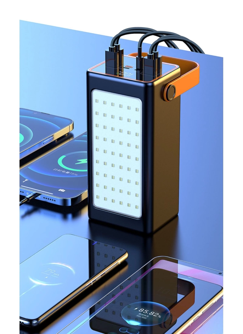 70.000 mAh Hızlı Şarj Kamp Işıklı 4x USB 1x Type-C 1x Micro 1x Lightning Çıkışlı Led Panel Powerbank
