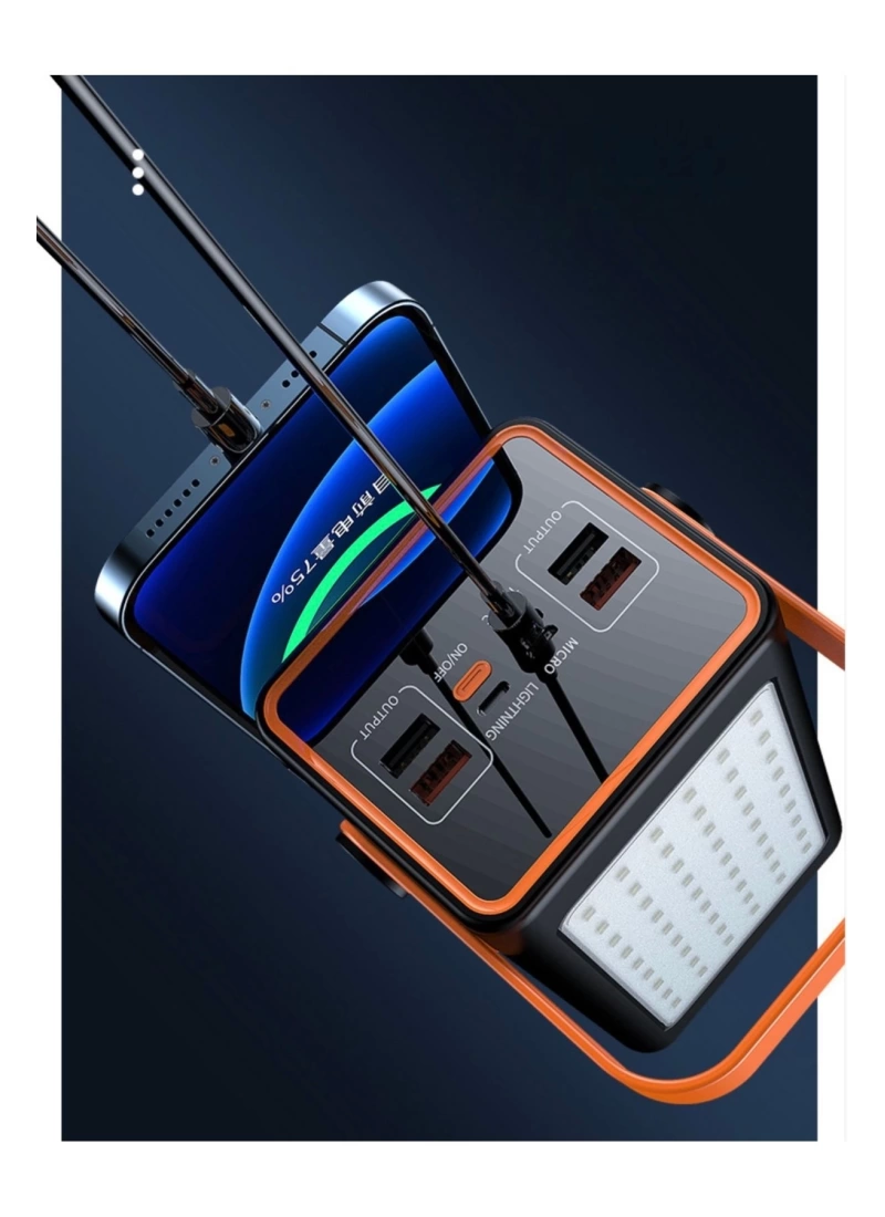 70.000 mAh Hızlı Şarj Kamp Işıklı 4x USB 1x Type-C 1x Micro 1x Lightning Çıkışlı Led Panel Powerbank