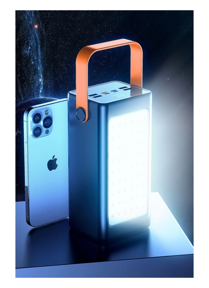 70.000 mAh Hızlı Şarj Kamp Işıklı 4x USB 1x Type-C 1x Micro 1x Lightning Çıkışlı Led Panel Powerbank