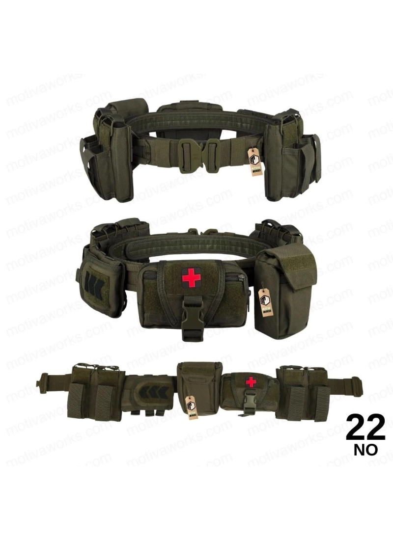 75-125CM Taktik Haki Yeşil Görev Kemeri 7 Cepli Metal Kobra Toka 5.56 NO22