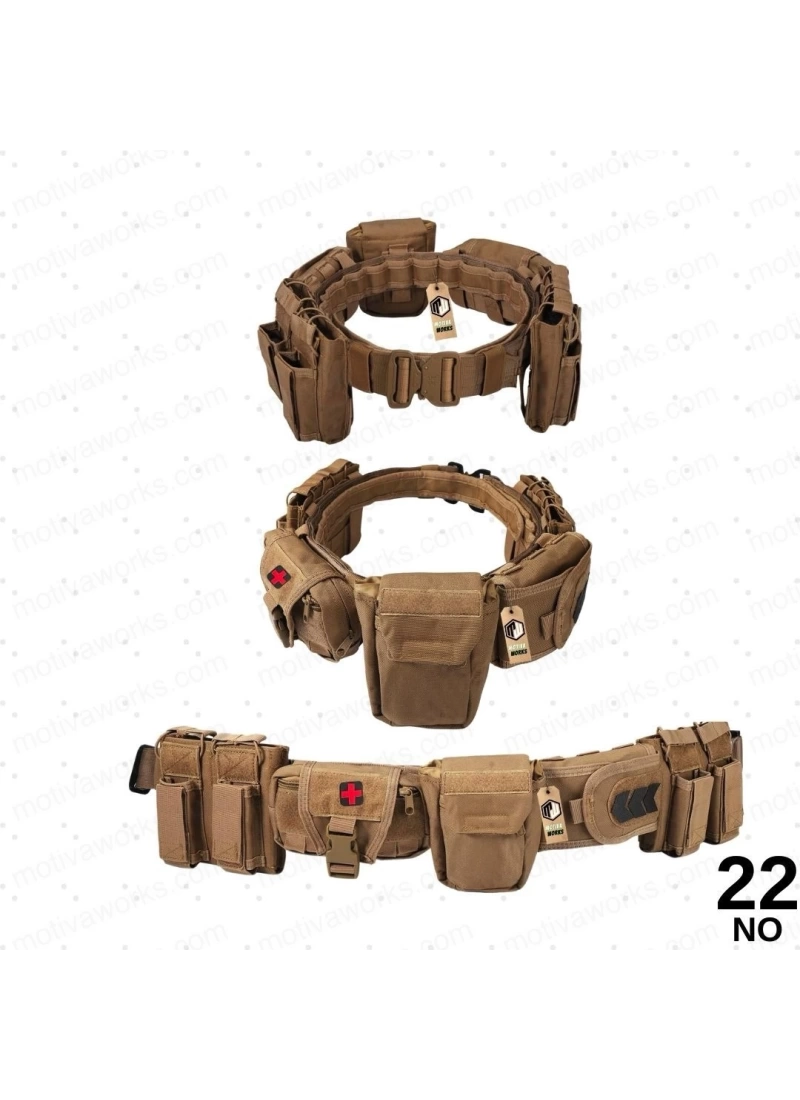 75-125CM Taktik Çöl Tan Desert Görev Kemeri Metal Kobra Tokalı 7 Cepli 5.56 NO22