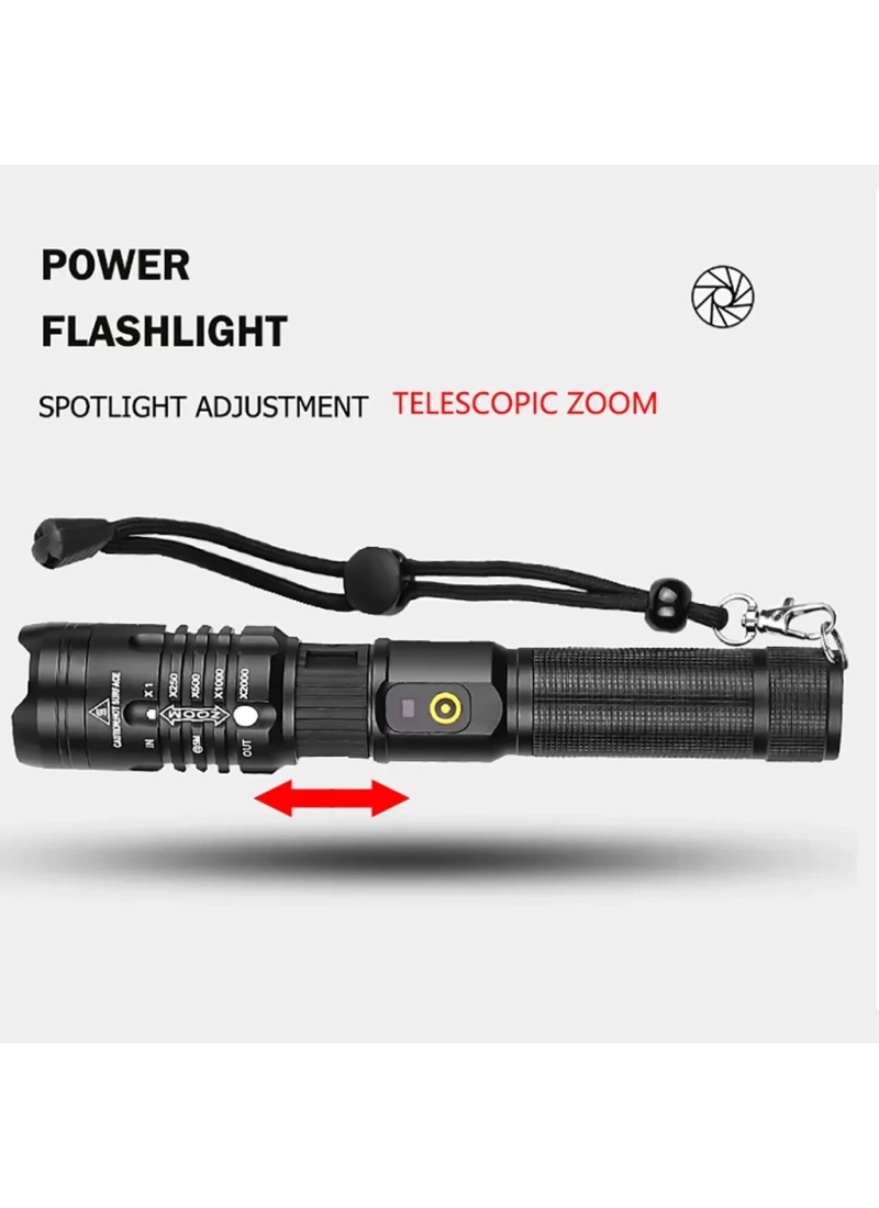 7 Fonksiyonlu Güçlü Led El Feneri Powerbank USB Şarj Zoomlu Acil Durum Afet Çanta Feneri