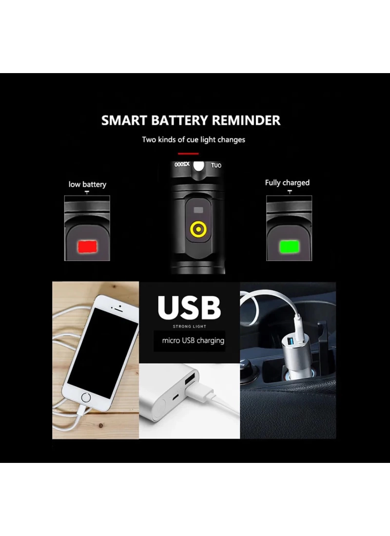 7 Fonksiyonlu Güçlü Led El Feneri Powerbank USB Şarj Zoomlu Acil Durum Afet Çanta Feneri