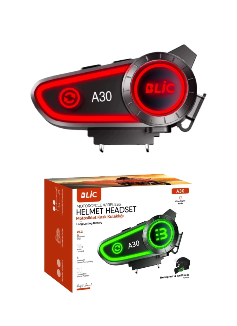 A30 Motosiklet Kask Kulaklık Işıklı BT 5.2 2800mAh