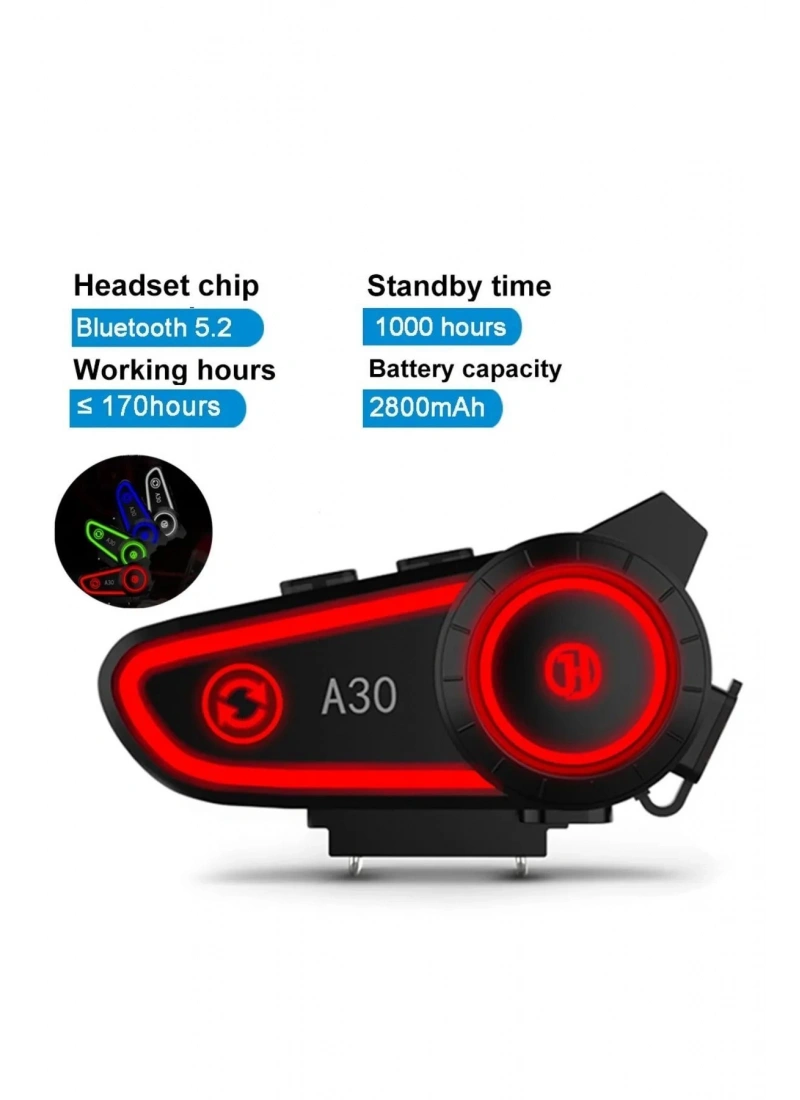 A30 Motosiklet Kask Kulaklık Işıklı BT 5.2 2800mAh