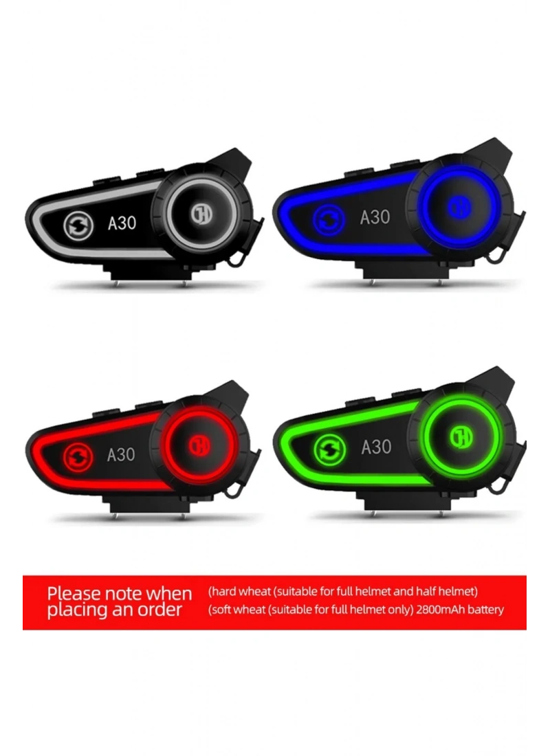 A30 Motosiklet Kask Kulaklık Işıklı BT 5.2 2800mAh