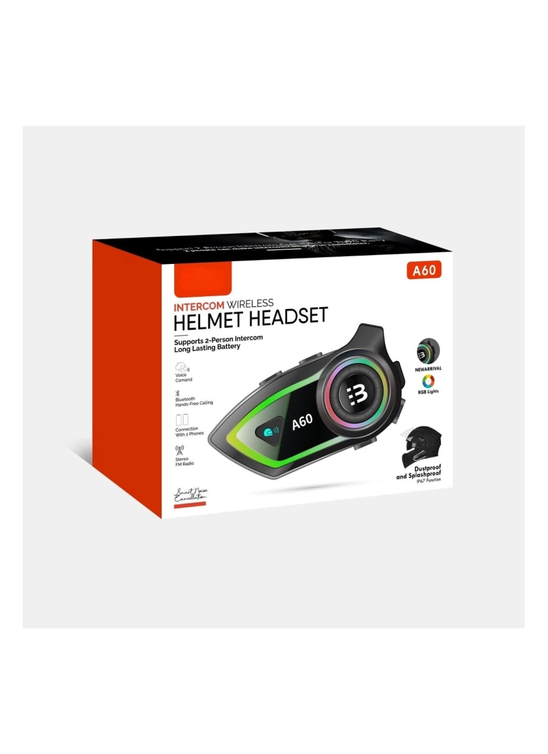 A60 Motosiklet Kask Kulaklık Bluetooth intercom RGB Işıklı Motorsiklet Interkom