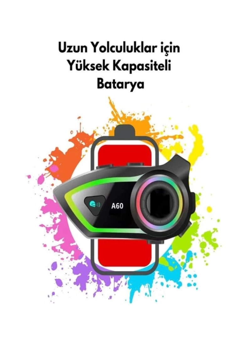 A60 Motosiklet Kask Kulaklık Bluetooth intercom RGB Işıklı Motorsiklet Interkom