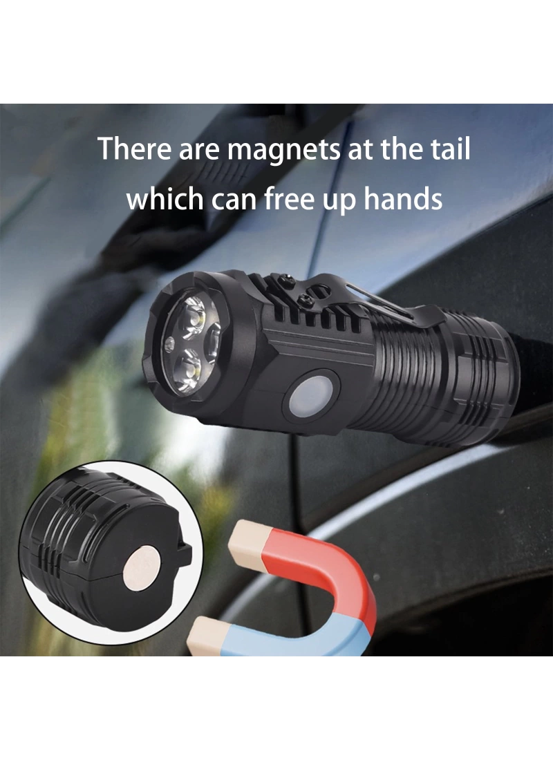 Lighting Clearance New Multifunctional Three-eye Flashlight Strong Light Magnetic Emergency Repair Lights Portable Emergency Lighting Flashlight