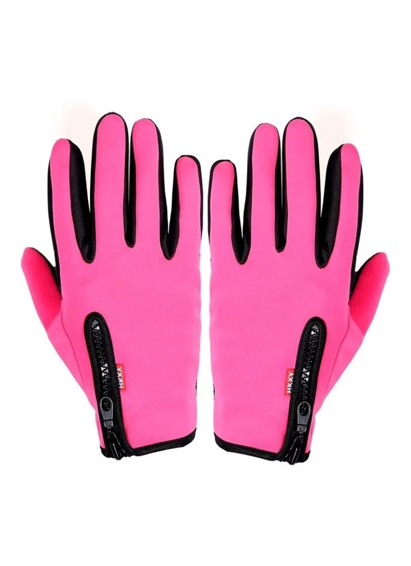 Spor Pembe Bisiklet, Motosiklet, Taktik Kadın Eldiven Dokunmatik İçi Polar Rüzgar Geçirmez Kaymaz
