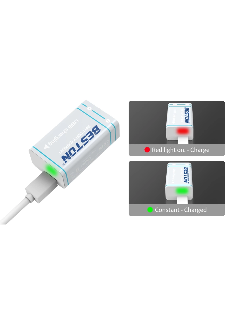 Beston USB 9V 1000mAh 500X Şarz Edilebilir Lithium Battery Type-C 3700mWh Large Energy Lityum Pil