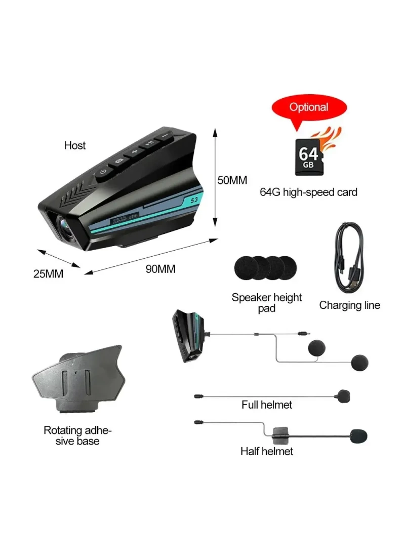 BT16 Kameralı Kask Kulaklık Muzik Sesli Asistan IPX6 Su Geçirmez 2000mAh 32GB Kart dahil