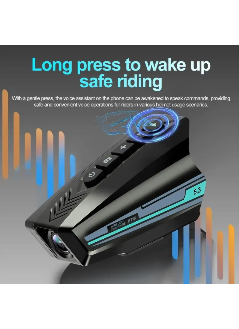 BT16 Kameralı Kask Kulaklık Muzik Sesli Asistan IPX6 Su Geçirmez 2000mAh 32GB Kart dahil