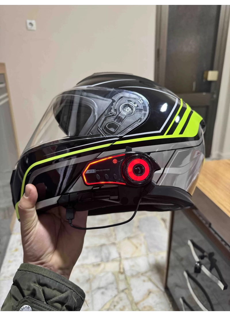 BT35 RGB intercom Motosiklet Kask Mavi BT 5.0 Mikrofonlu IP67 Waterproof Asistan Destekli Kulaklık