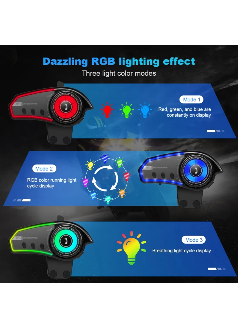 BT35 RGB intercom Motosiklet Kask Mavi BT 5.0 Mikrofonlu IP67 Waterproof Asistan Destekli Kulaklık