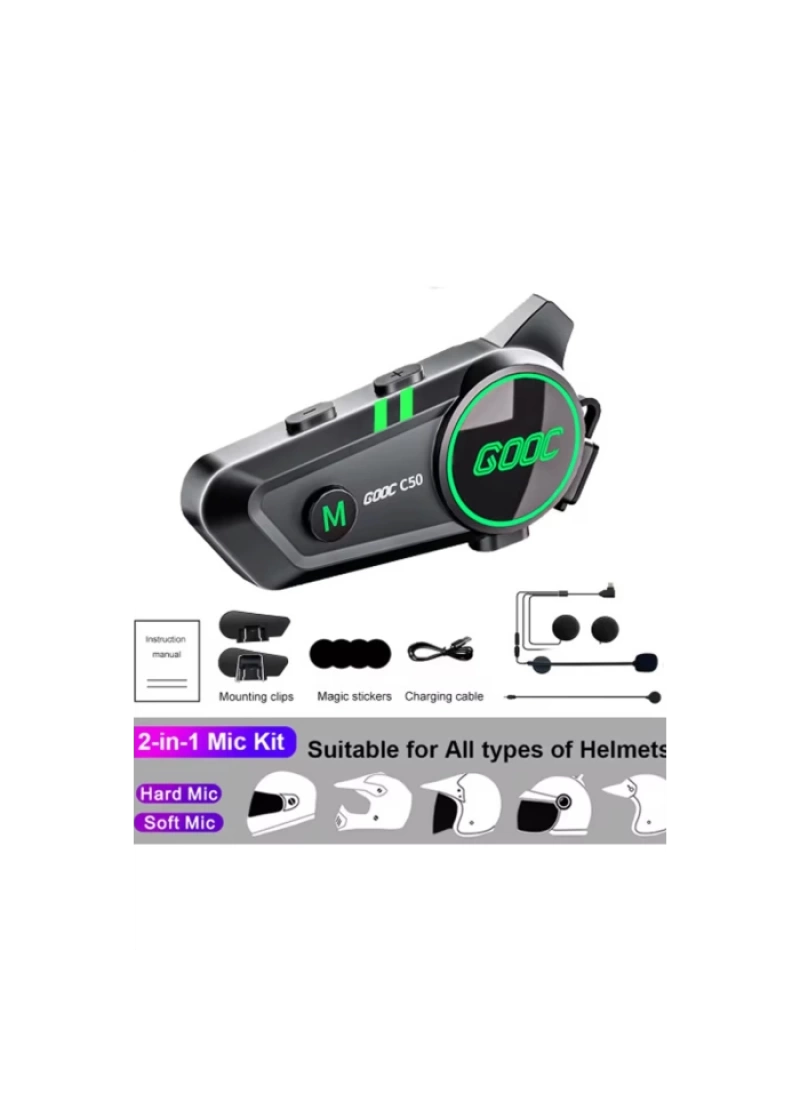 C50 2X Bluetooth 5.3 Kask intercom Kulaklık 300M Kablosuz Motosiklet Kulaklık IPX7 Su Geçirmez 1100mA