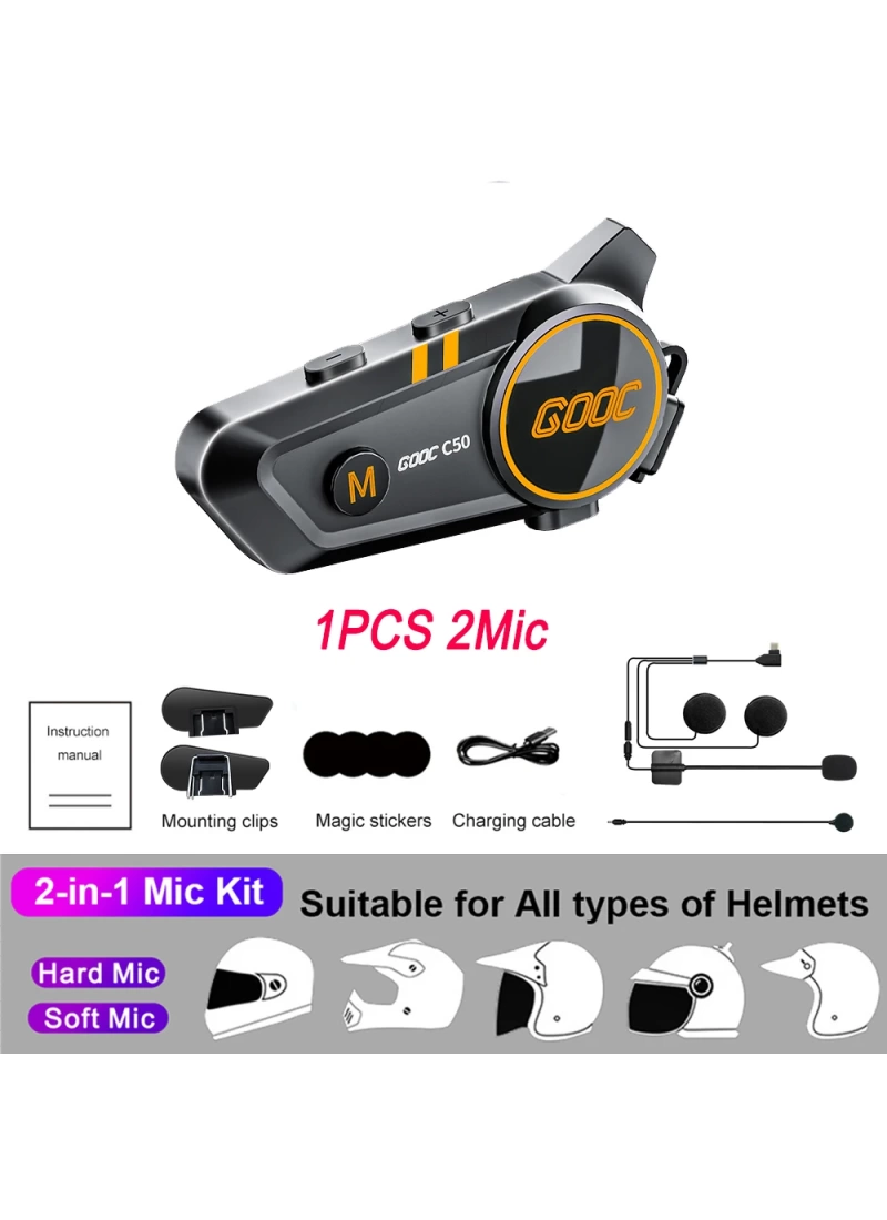 C50 Motosiklet Kask Kulaklık 1100 Mah Rgb Işıklı Bluetooth Kulaklık IP67