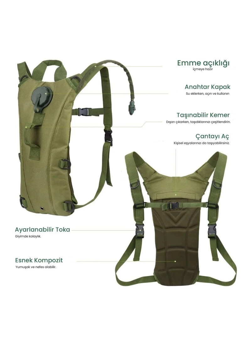 44CM Camelbak Suluk Sırt Çantası Haki Yeşil 2LT, Suluklu Çanta NO20