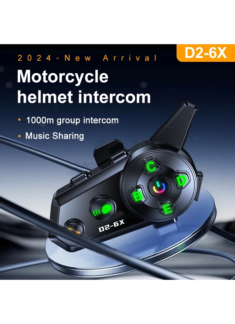 D2 6X Grup İntercom Kask Kulaklığı Müzik Paylaşımı Grup Konuşma 1000m Menzil Uyumlu Markalar