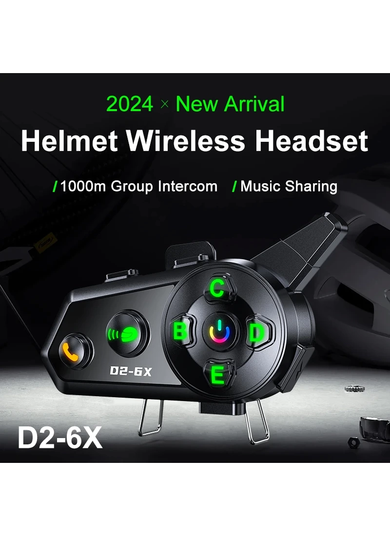 D2 6X Grup İntercom Kask Kulaklığı Müzik Paylaşımı Grup Konuşma 1000m Menzil Uyumlu Markalar