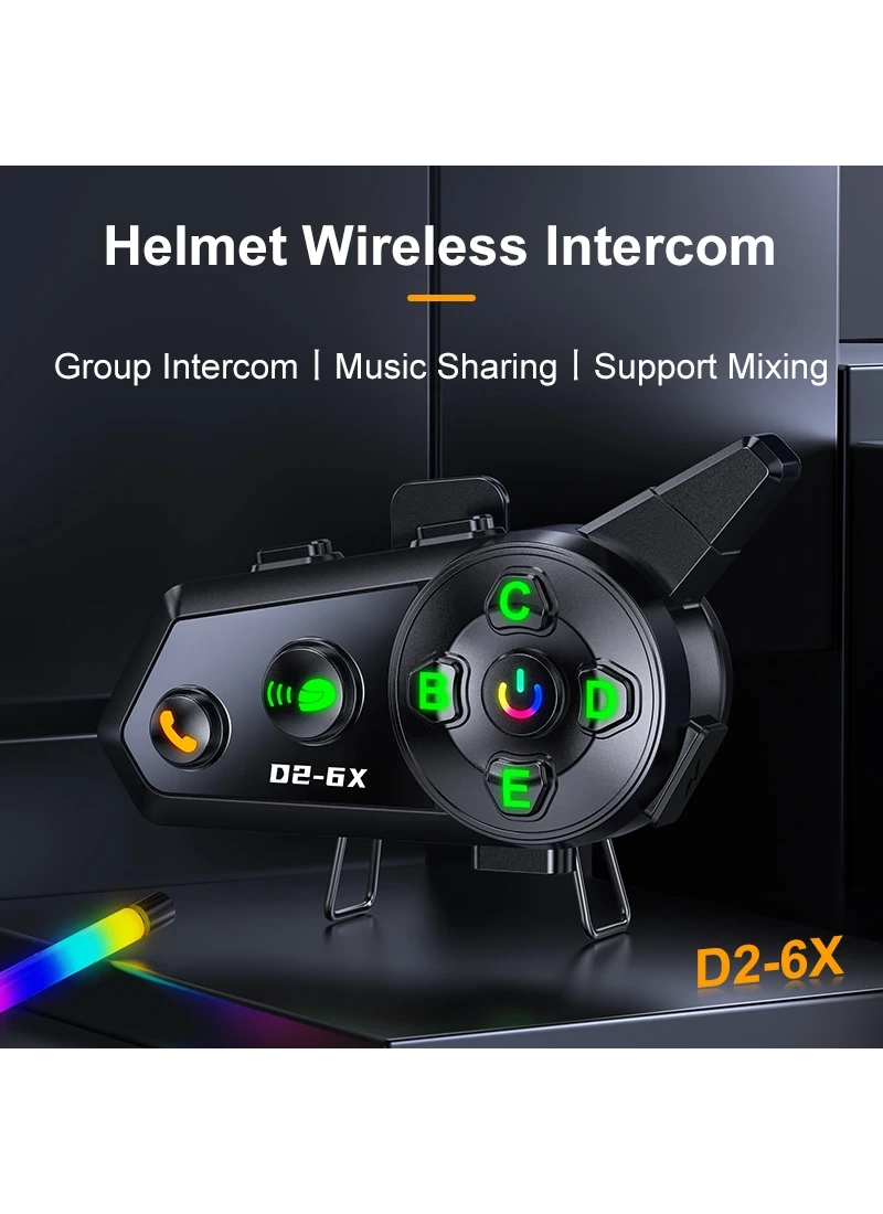 D2 6X Grup İntercom Kask Kulaklığı Müzik Paylaşımı Grup Konuşma 1000m Menzil Uyumlu Markalar