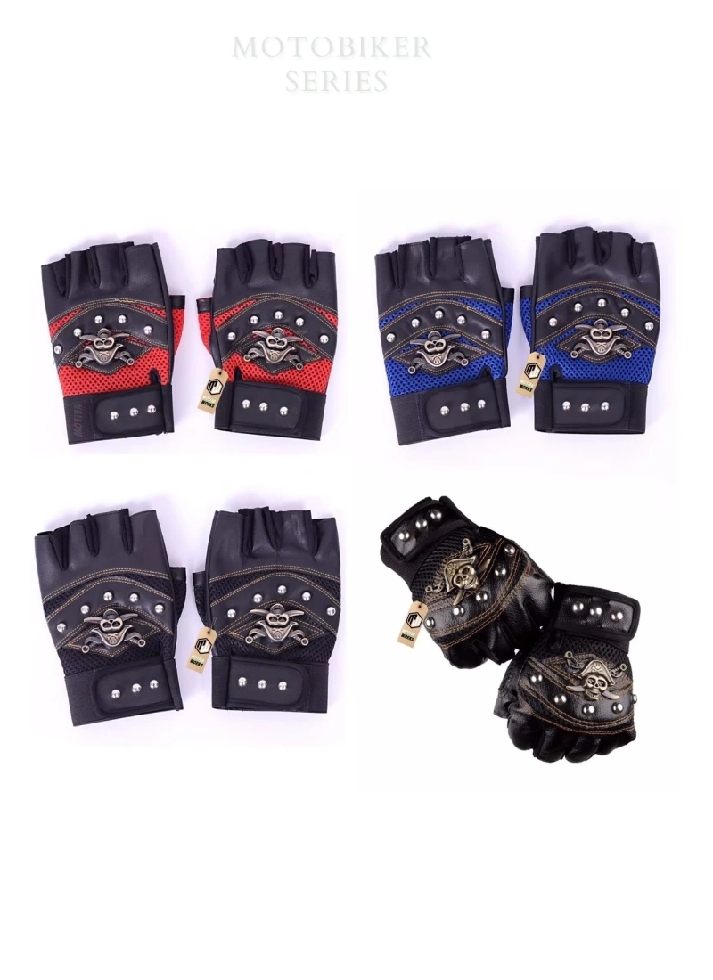 Deri Spor Mavi Korsan İskelet Bisiklet Motosiklet Kısa Yazlık ISN Eldiven Oversize Unisex
