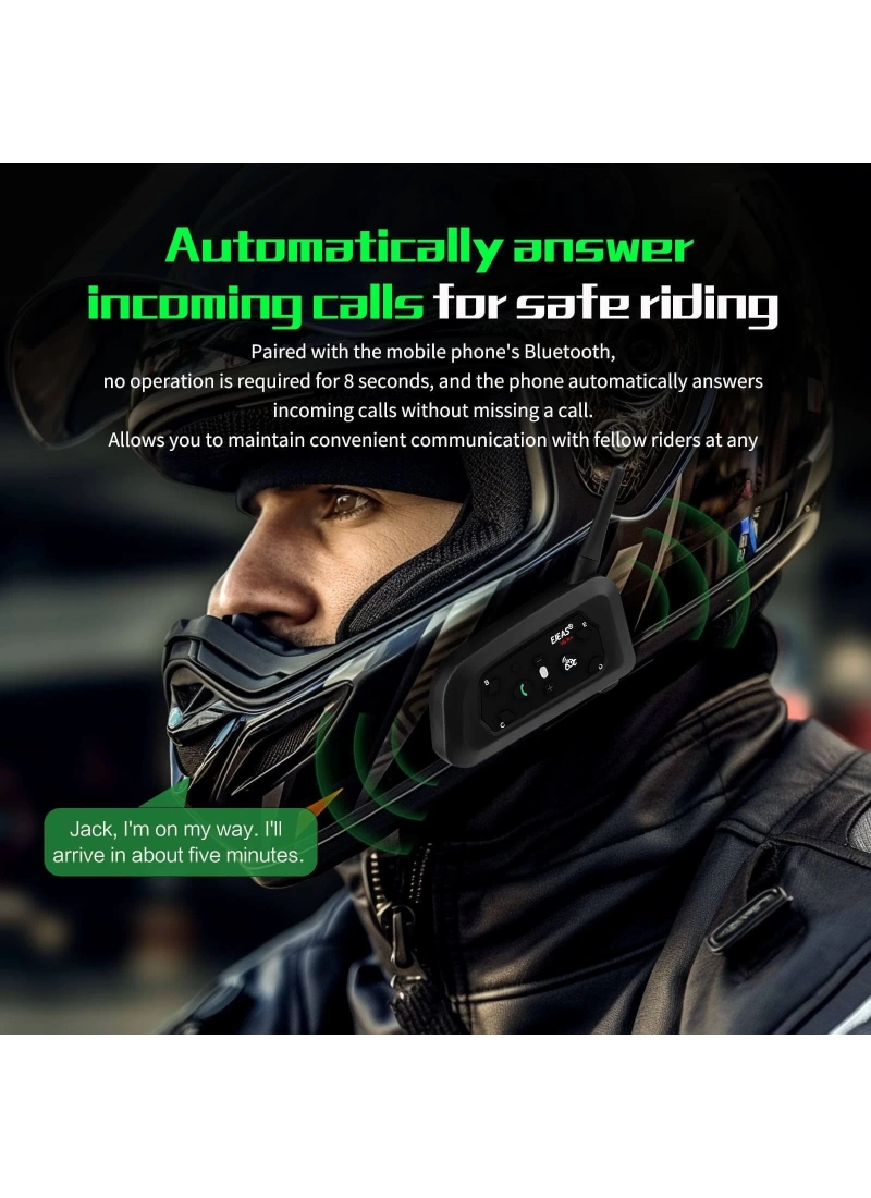 EJEAS V6Pro Motosiklet Bluetooth intercom, 1200m Mesafeli Kulaklık 6 Sürücü İletişim Sistemi İnterkom Su Geçirmez, GPS, DSP Gürültü Azaltma