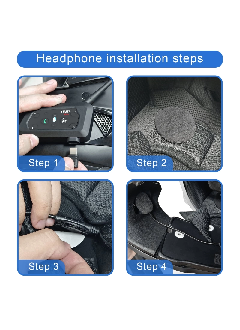 EJEAS V6Pro Motosiklet Bluetooth intercom, 1200m Mesafeli Kulaklık 6 Sürücü İletişim Sistemi İnterkom Su Geçirmez, GPS, DSP Gürültü Azaltma