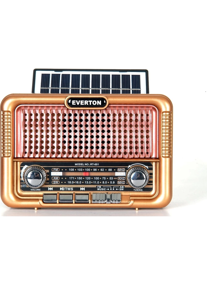 Everton Rt-651 Retro Güneş Enerjili Panelli Bluetooth Kablosuz Nostaljik Radyo