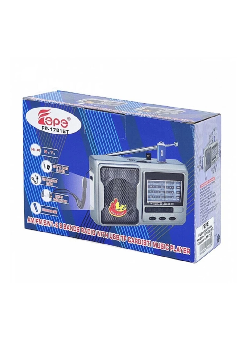 Fepe FM Radyolu Bluetoothlu Pilli + Şarjlı Cep Radyosu + El Feneri | FM/AM/SW/BT Özellikli Deprem Afet Radyosu