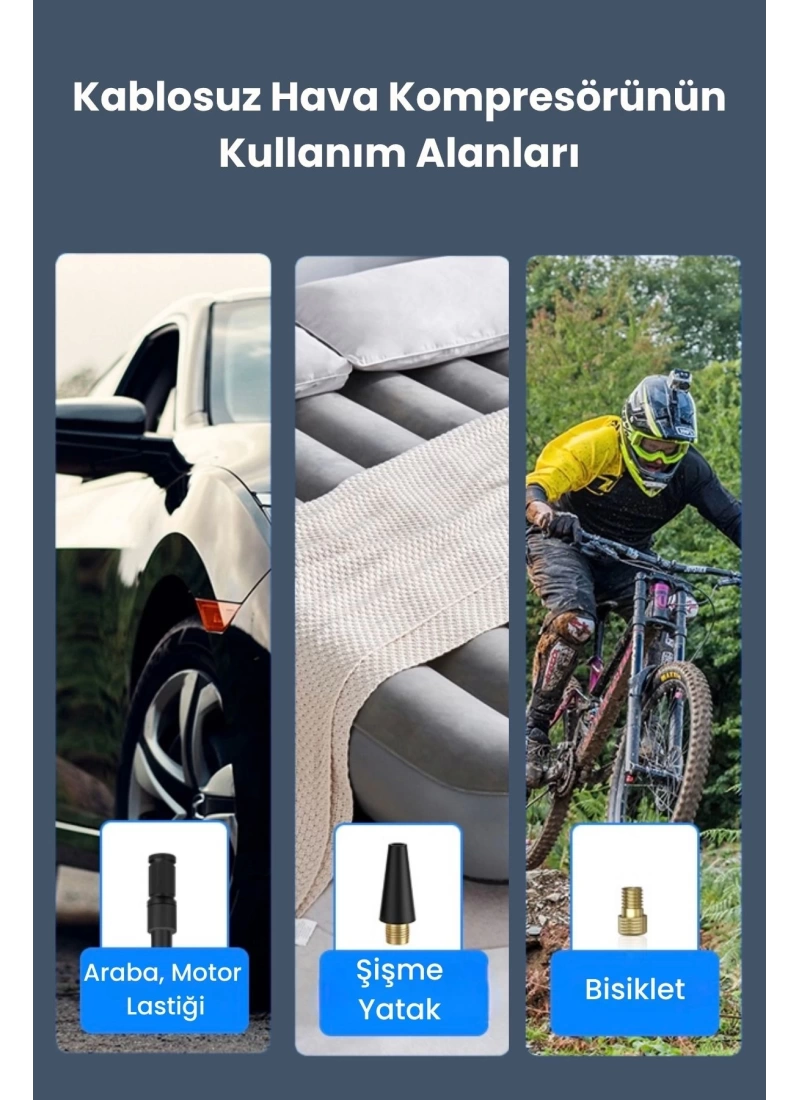 Hava Kompresörü 4000 mAh 4IN1 Şarjlı+Araç Taşınabilir Araç MotorLastik Top Şişirme Pompası Oto A6655
