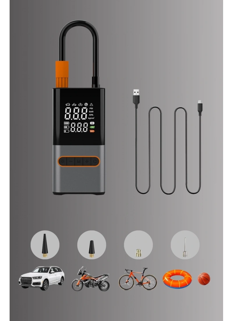 Hava Kompresörü 4000 mAh 4IN1 Şarjlı+Araç Taşınabilir Araç MotorLastik Top Şişirme Pompası Oto A6655
