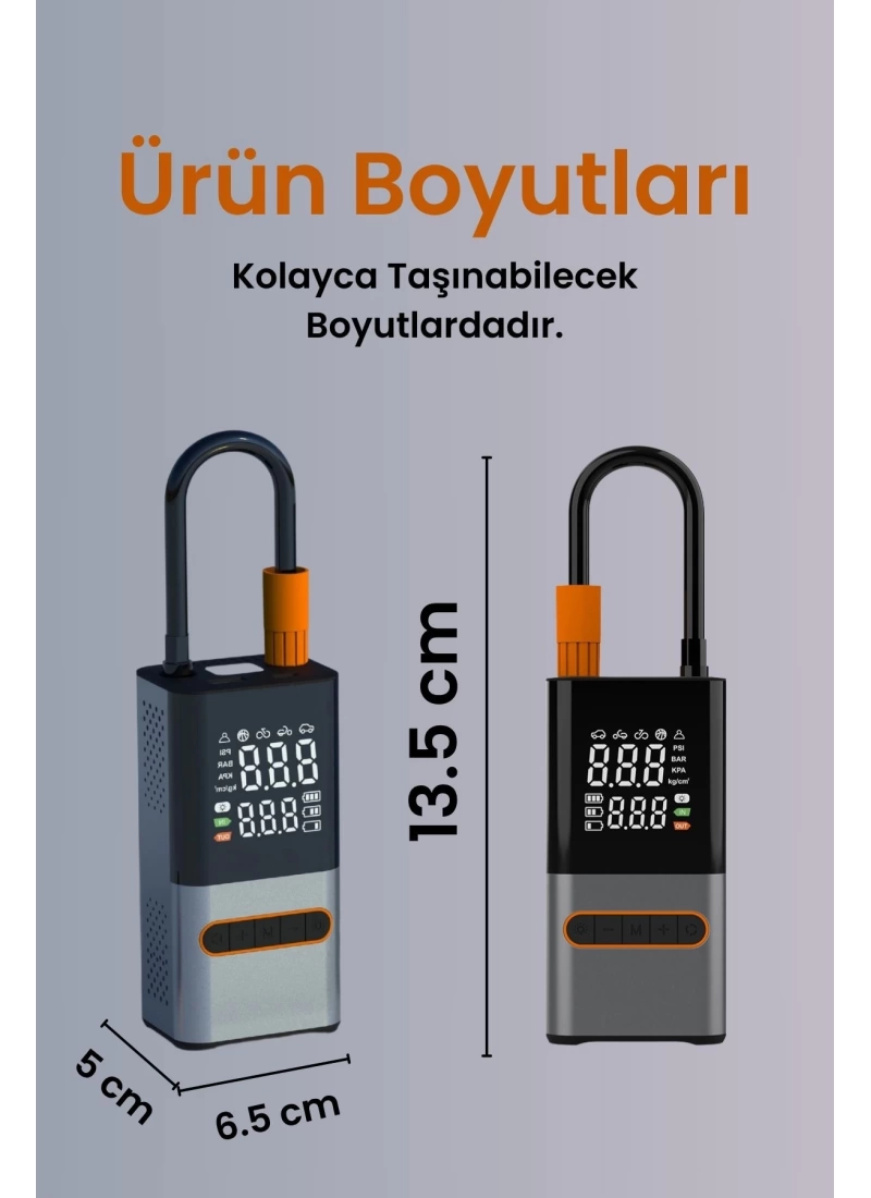 Hava Kompresörü 4000 mAh 4IN1 Şarjlı+Araç Taşınabilir Araç MotorLastik Top Şişirme Pompası Oto A6655