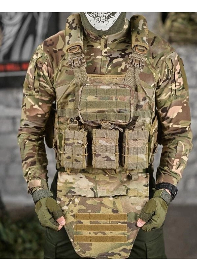 Multicam Kamuflaj Hücum Yeleği Askeri Airsoft Çek Kurtul Kasık Korumalı