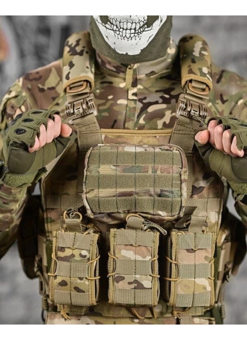 Multicam Kamuflaj Hücum Yeleği Askeri Airsoft Çek Kurtul Kasık Korumalı