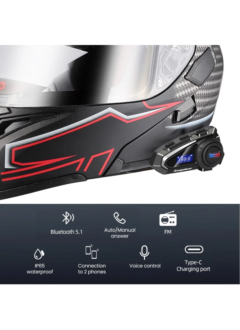 K20 FM BT 5.1 Kulaklık Sesli Asistan Gürültü Engelleme Su Geçirmez Kask Kulaklığı