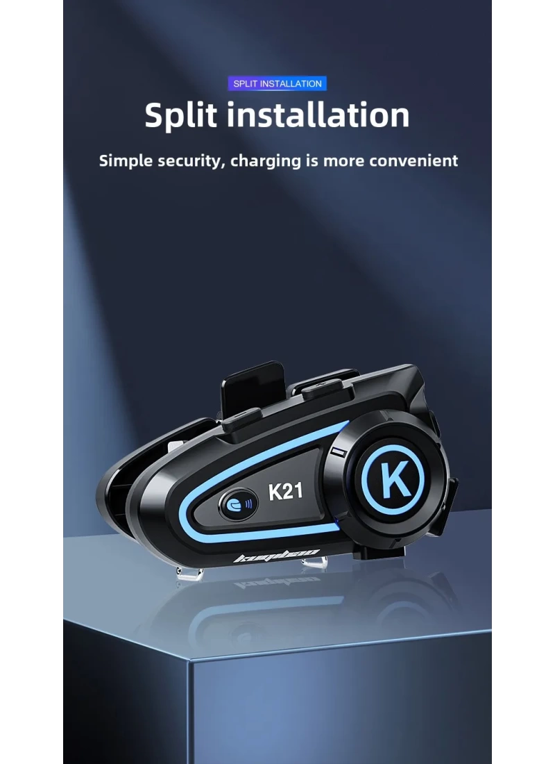 K21 intercom BT 5.3 1200mah 30H Ledli Asistanlı Gürültü Önlemeli IPX6 Waterproof Motosiklet Kask Kulaklığı
