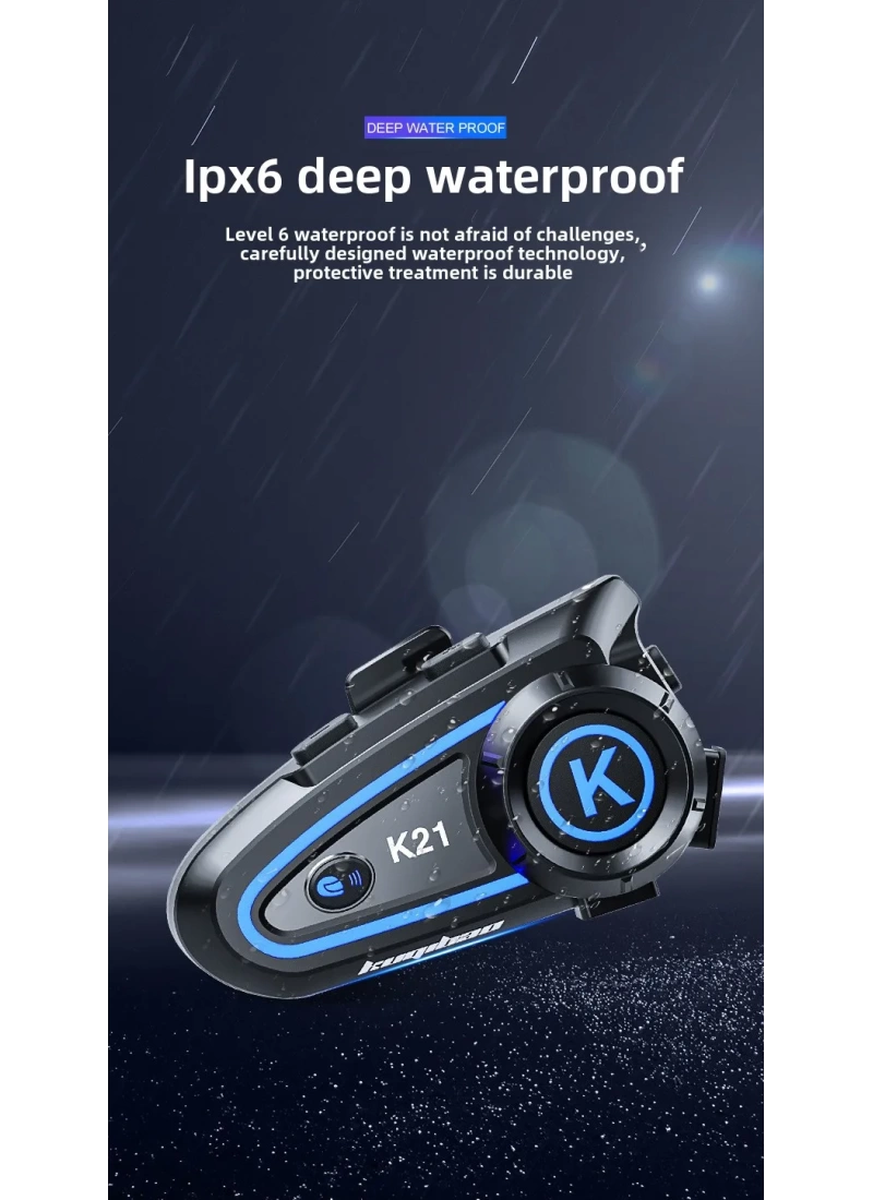 K21 intercom BT 5.3 1200mah 30H Ledli Asistanlı Gürültü Önlemeli IPX6 Waterproof Motosiklet Kask Kulaklığı