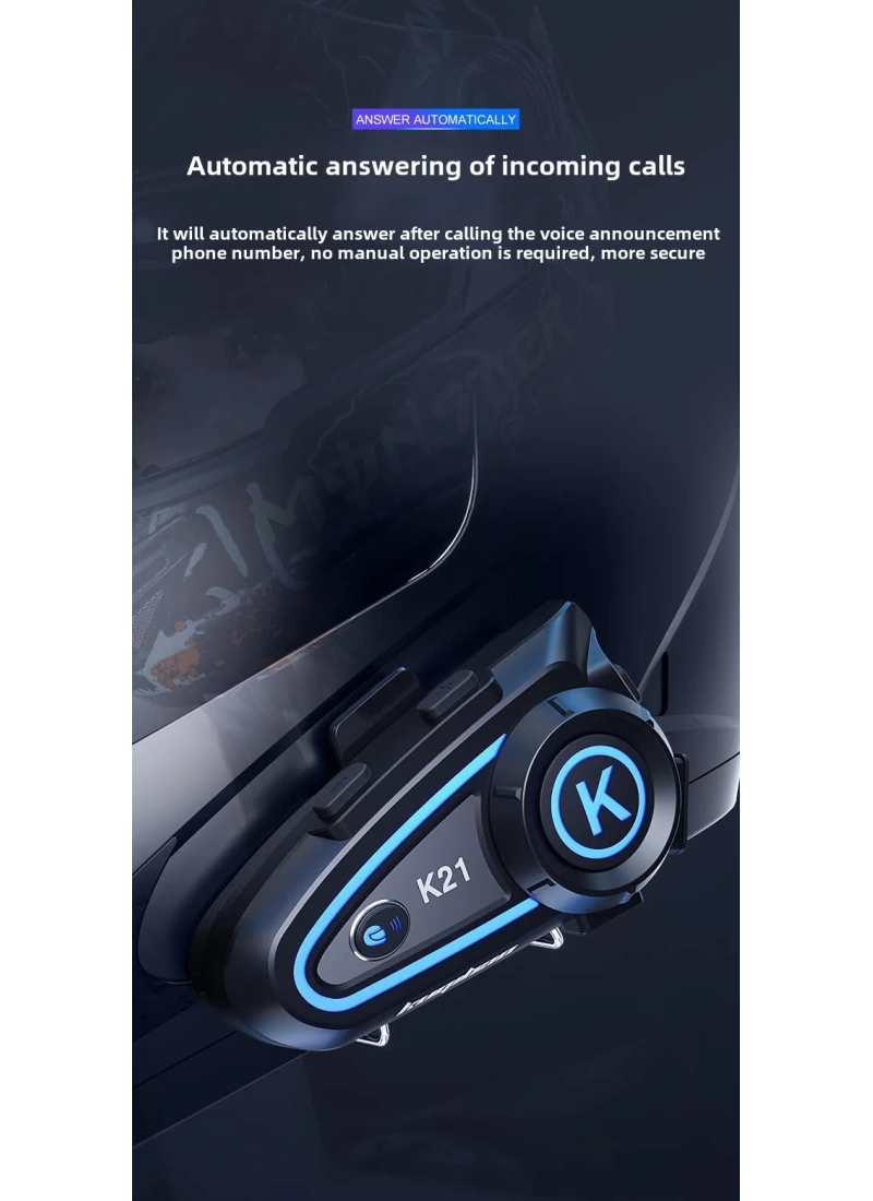 K21 intercom BT 5.3 1200mah 30H Ledli Asistanlı Gürültü Önlemeli IPX6 Waterproof Motosiklet Kask Kulaklığı