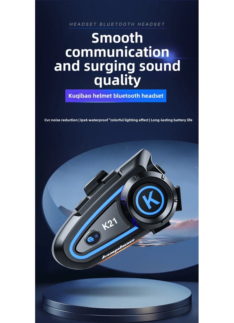 K21 intercom BT 5.3 1200mah 30H Ledli Asistanlı Gürültü Önlemeli IPX6 Waterproof Motosiklet Kask Kulaklığı