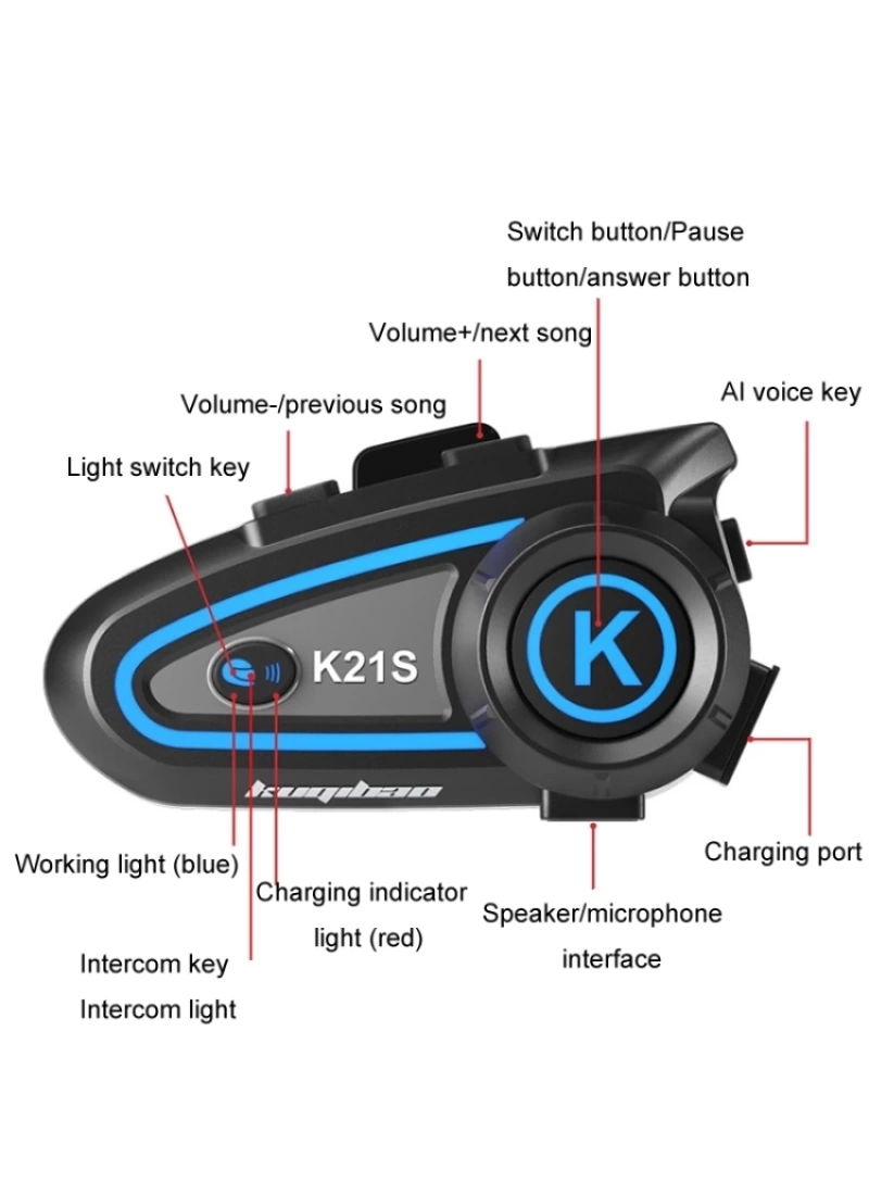 K21S 2X interkom BT 5.3 RGB Asistanlı 1200mah Gürültü Önleme Motosiklet Kask Kulaklığı