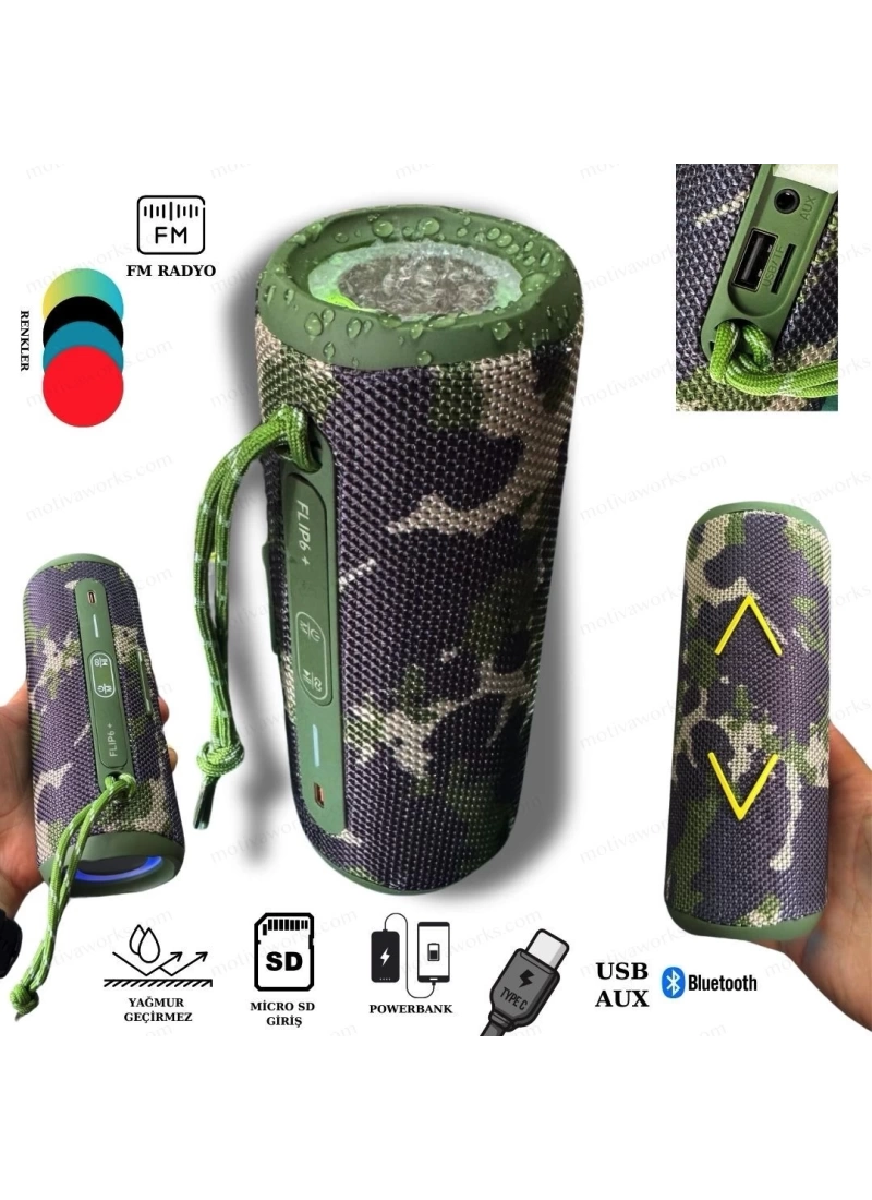 Flip6+ Kablosuz BT Hoparlör Powerbank Yağmur Geçirmez Portable FM-Radyo USB Type-C MicroSD