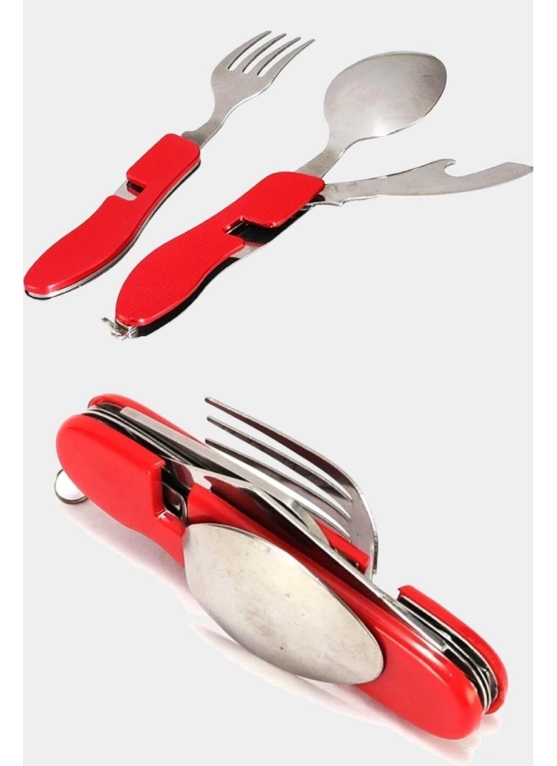 Katlanabilir Küçük Kaşık Çatal Bıçak Seti 4 Fonksiyonlu Kumanya Kamp Dağcı İzci Seti Multitool Çakı